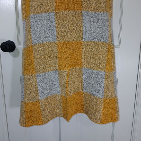 MONTEAU Los Angeles Women's S Yellow Gray Plaid Sleeveless Long Sweater Vest - Picture 12 of 16